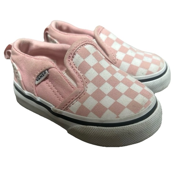 Vans Baby Girl Pink Checker Slip On Shoes Size 3 - Picture 1 of 4